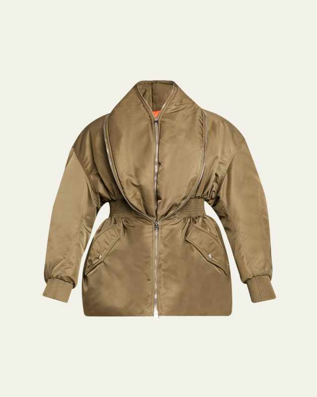 Dual-Zipper Shawl Collar Bomber Jacket